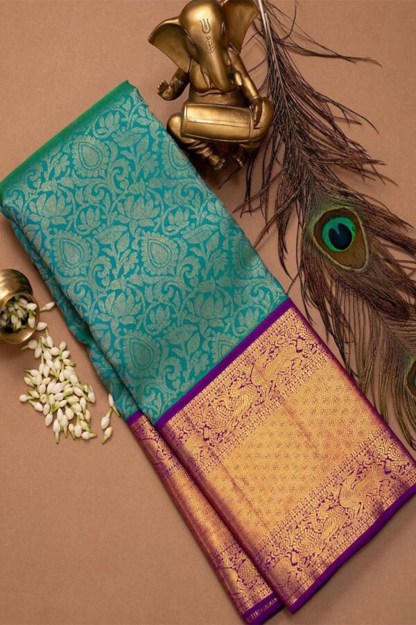 Seraphic Rama Soft Silk Saree With Elision Blouse Piece