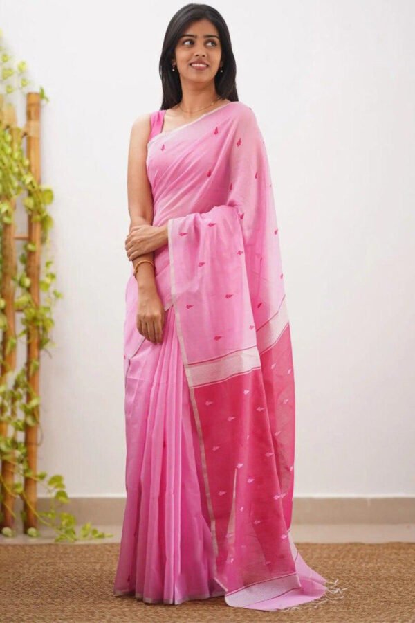 Surpassing Pink Cotton Silk Saree With Murmurous Blouse Piece