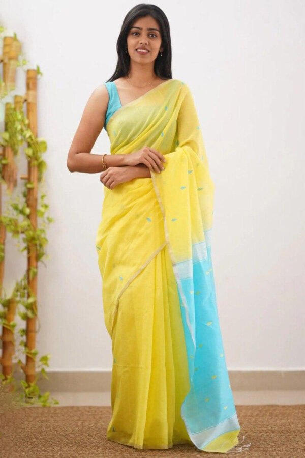 Ideal Yellow Cotton Silk Saree With Prettiest Blouse Piece