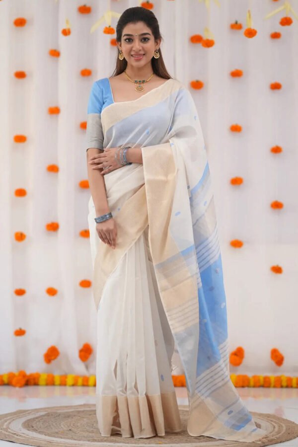 Precious Beige Cotton Silk Saree With Angelic Blouse Piece