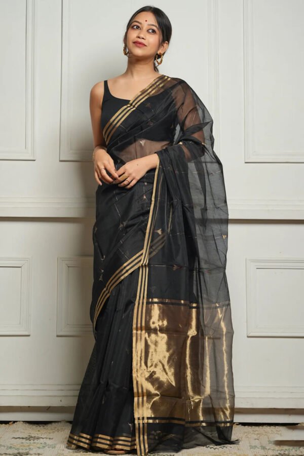 Prodigal Black Cotton Silk Saree With Elegant Blouse Piece