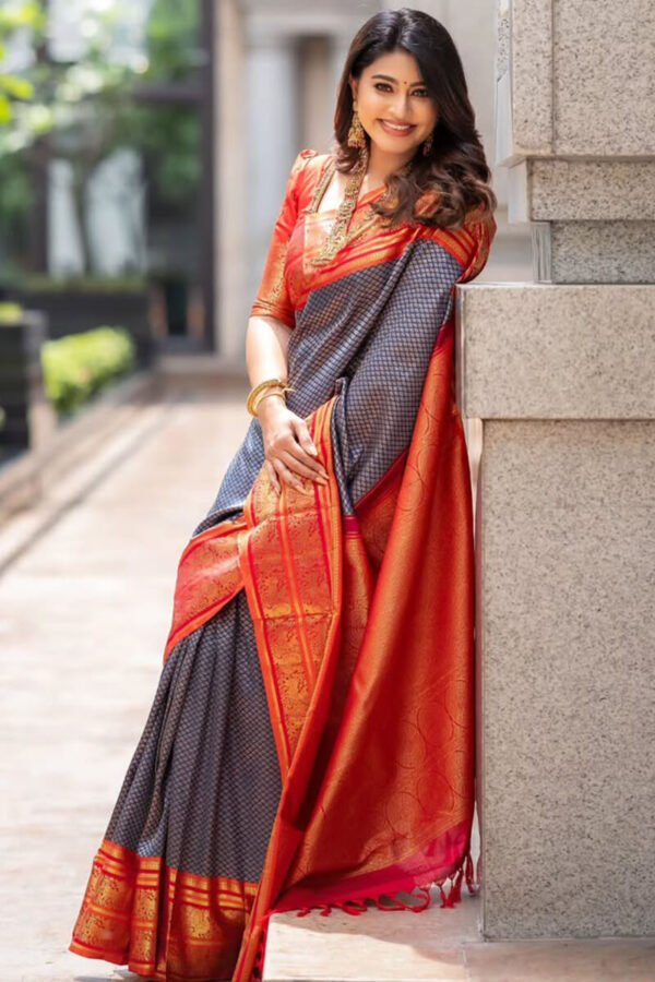 Nebula Blue Soft Silk Saree With Blissful Blouse Piece