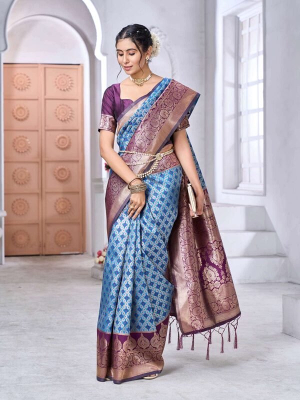 Girlish Firozi Soft Silk Saree With Marvellous Blouse Piece