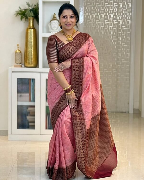 Exuberant Pink Soft Silk Saree With Epiphany Blouse Piece