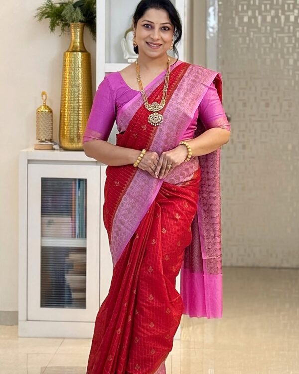 Vibrant Red Soft Silk Saree With Embellished Blouse Piece