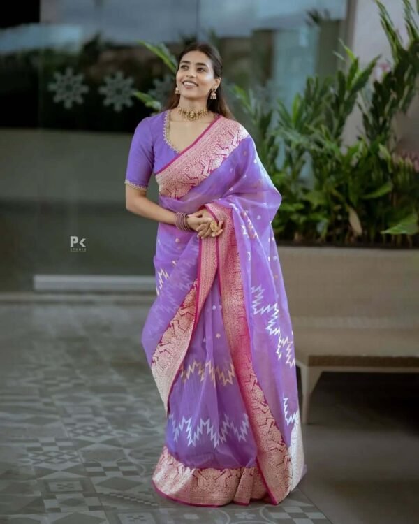 Enchanting Lavender Cotton Silk Saree With Vibrant Blouse Piece