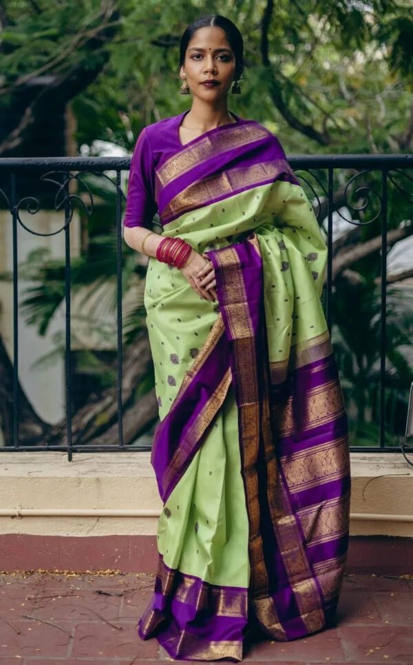 Imbrication Pista Soft Silk Saree With Whimsical Blouse Piece