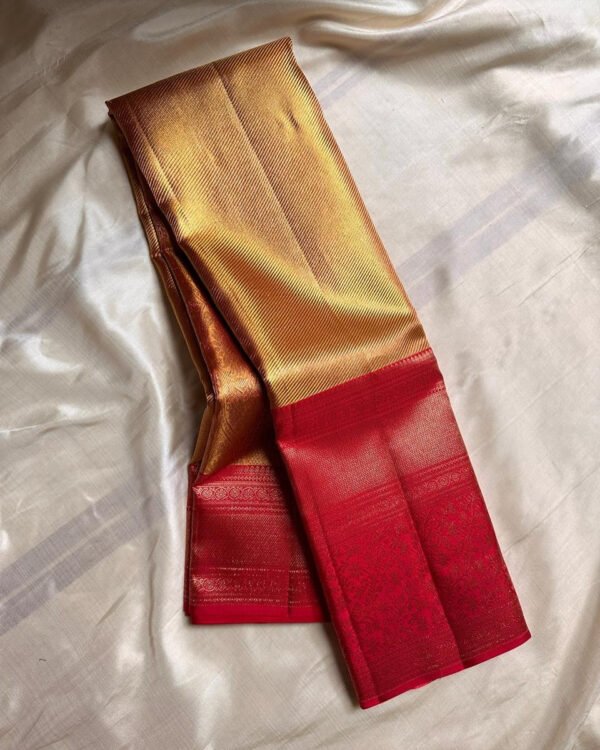 Snappy Golden Soft Banarasi Silk Saree With Nemesis Blouse Piece