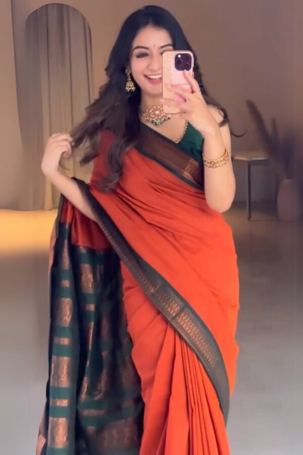 Capricious Orange Soft Silk Saree With Invaluable Blouse Piece