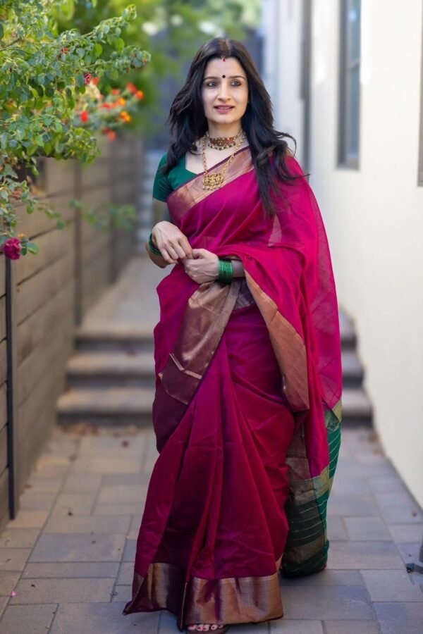 Amazing Dark Pink Soft Silk Saree With Pretty Blouse Piece