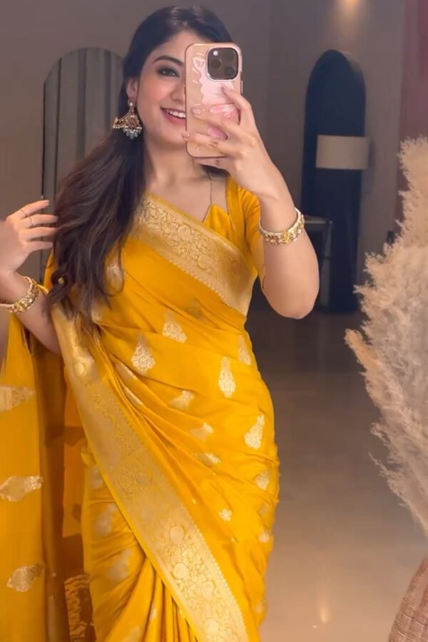Radiant Yellow Soft Silk Saree With Pulsating Blouse Piece