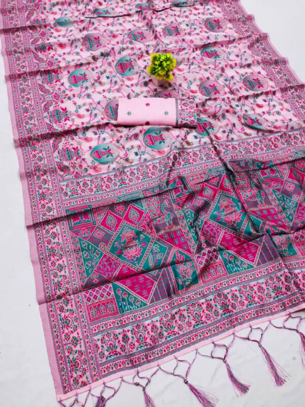 Panache Pink Pashmina Saree With Charming Blouse Piece