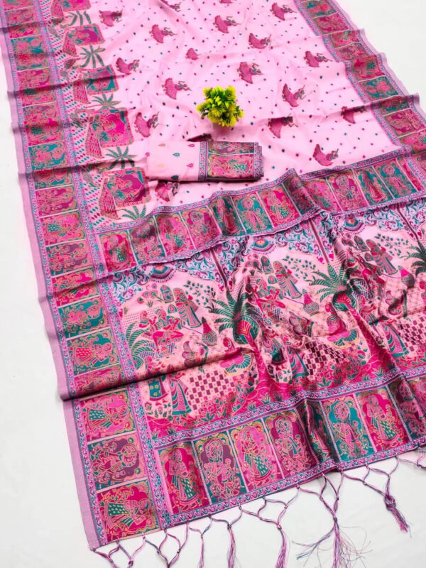 Entrancing Pink Pashmina Saree With Fragrant Blouse Pieced