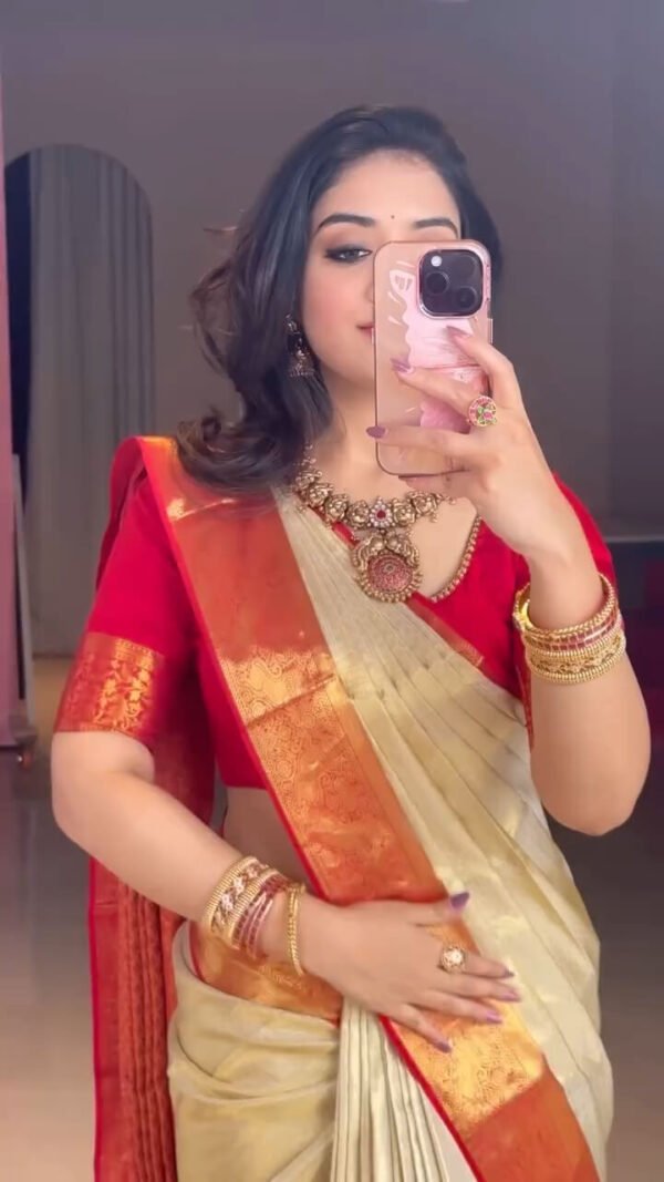 Jazzy Beige Pure Banarasi Silk Saree With Ratatouille Blouse Piece