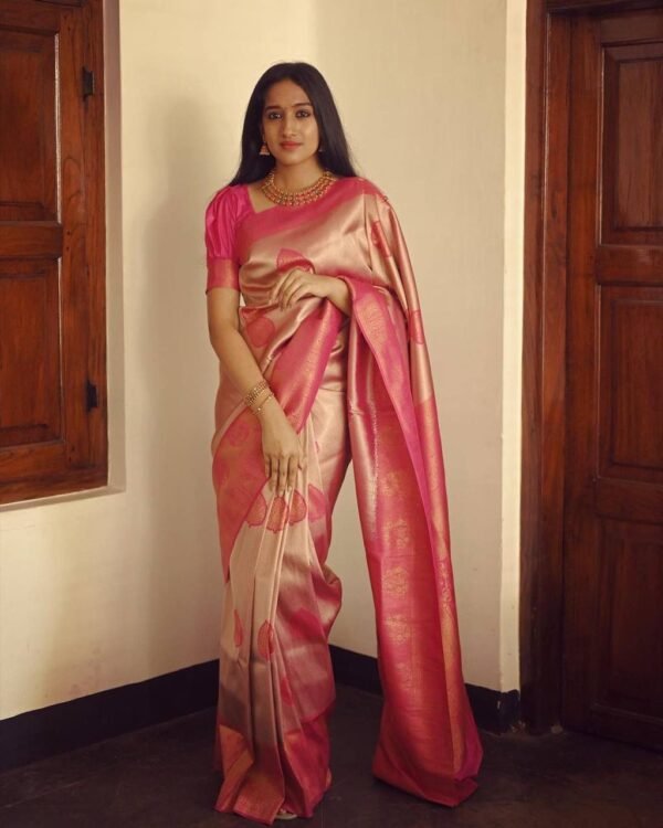 Murmurous Peach Soft Silk Saree With Unique Blouse Piece