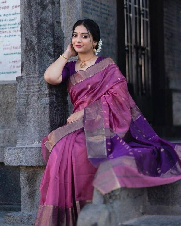 Epiphany Lavender Soft Silk Saree With Scrupulous Blouse Piece