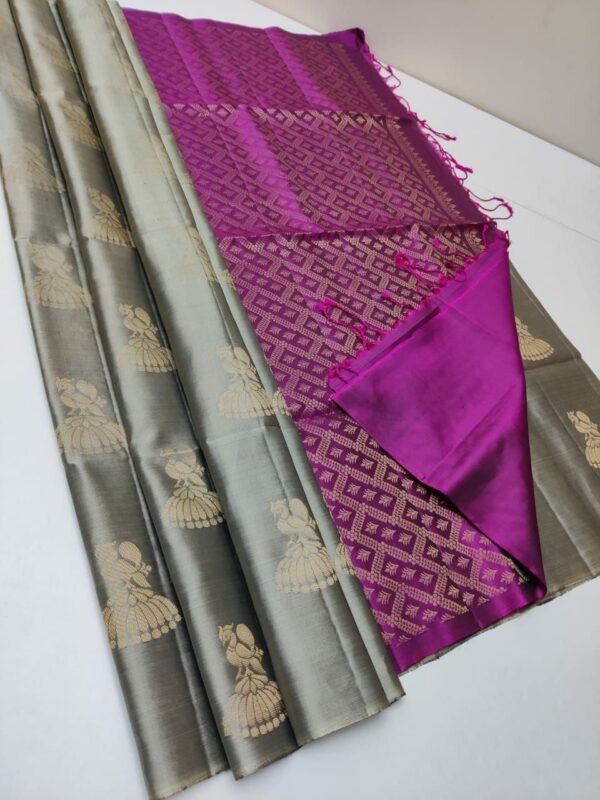 Excellent Grey Soft Silk Saree With Amazing Blouse Piece