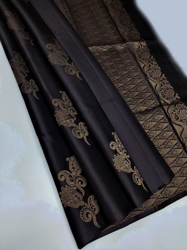 Dalliance Black Soft Silk Saree With Rhapsodic Blouse Piece