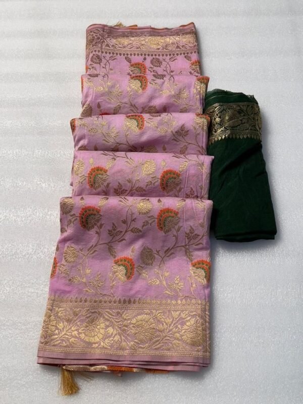 Moiety Pink Soft Banarasi Silk Saree With Glorious Blouse Piece