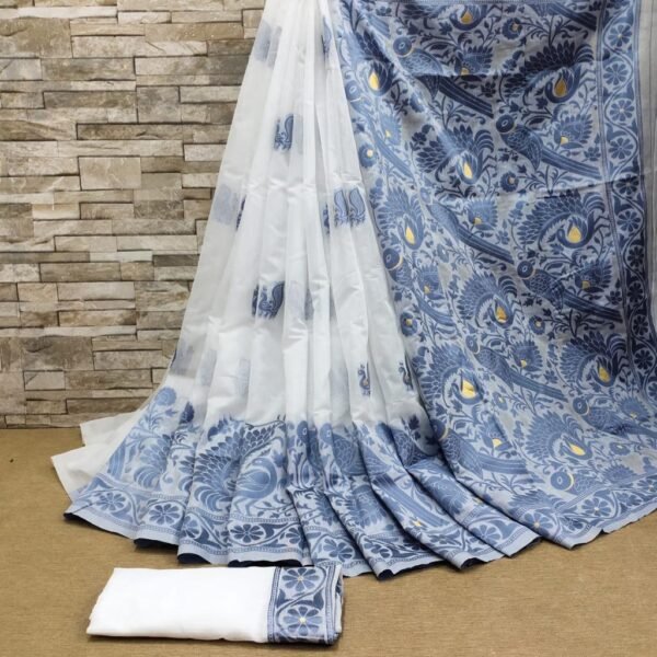 White and Grey Maheshawari Cotton Silk Saree