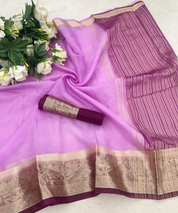 Amiable Lavender Orgenza Silk Saree With Intricate Blouse Piece