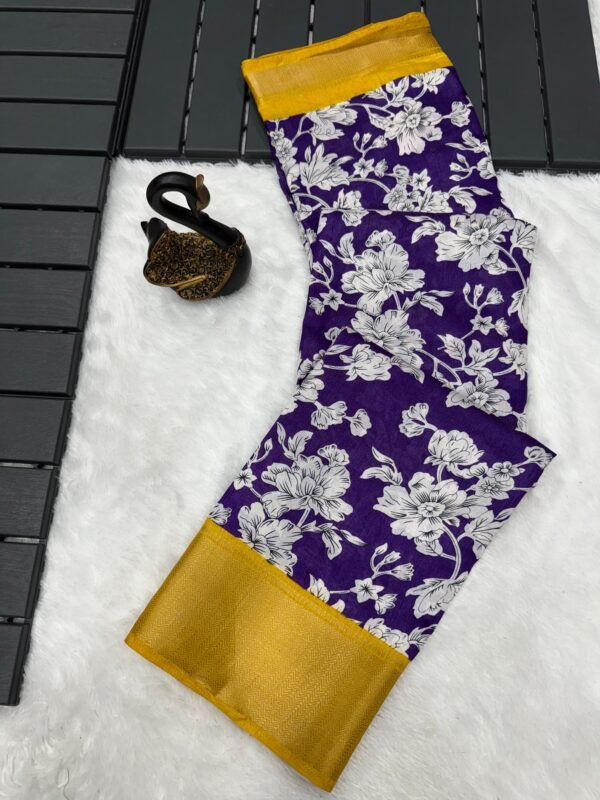 Exemplary Royal Blue Digital Printed Dola Silk Saree With Opulent Blouse Piece