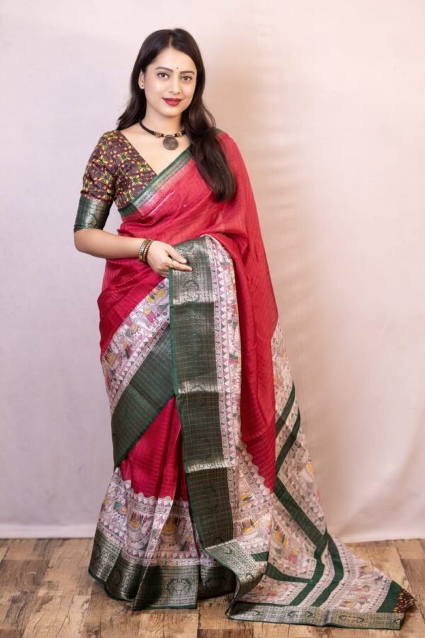 Gorgeous Dark Pink Digital Printed Dola Silk Saree With Alluring Blouse Piece