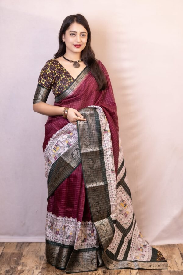 Trendy Wine Digital Printed Dola Silk Saree With Amazing Blouse Piece