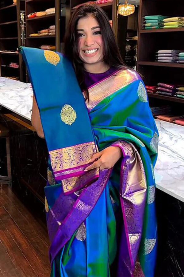 Flaunt Blue Soft Silk Saree With Sensational Blouse Piece