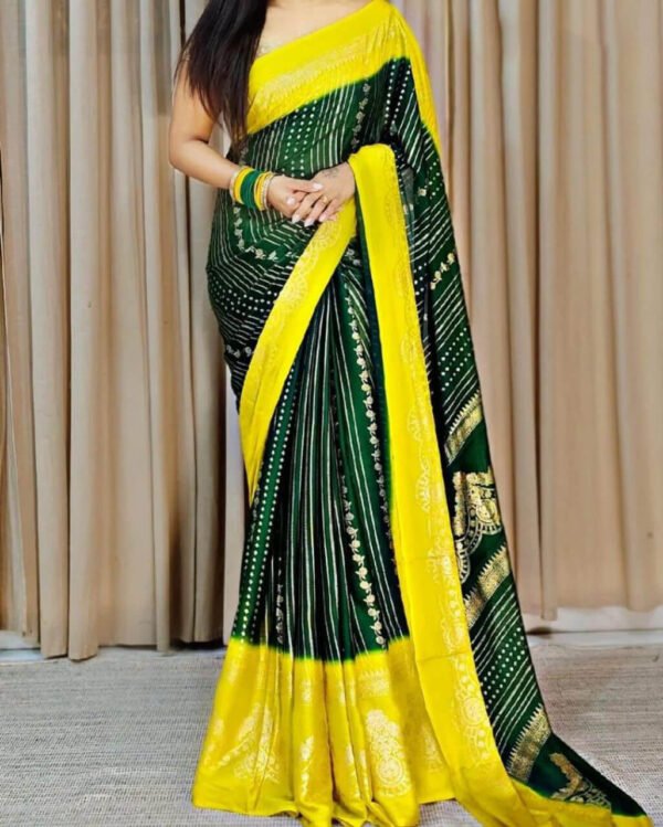 Supernal Dark Green Digital Printed Chiffon Saree With Vivacious Blouse Piece