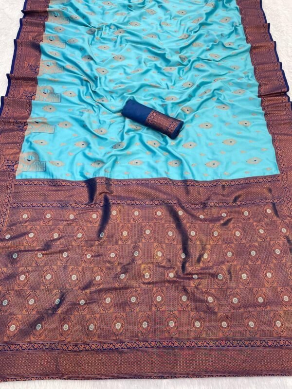 Nebula Sky Soft Banarasi Silk Saree With Ravishing Blouse Piece