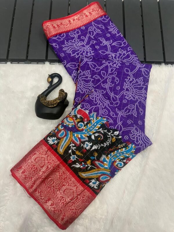 Quintessential Purple Digital Printed Dola Silk Saree With Imbrication Blouse Piece
