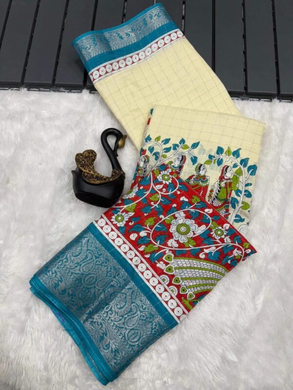 Beauteous Beige Digital Printed Dola Silk Saree With Angelic Blouse Piece