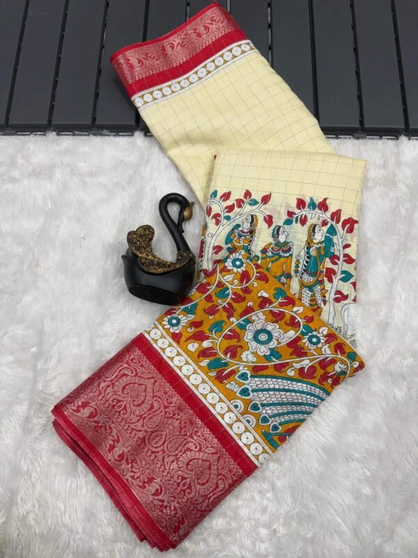 Blissful Beige Digital Printed Dola Silk Saree With Majesty Blouse Piece