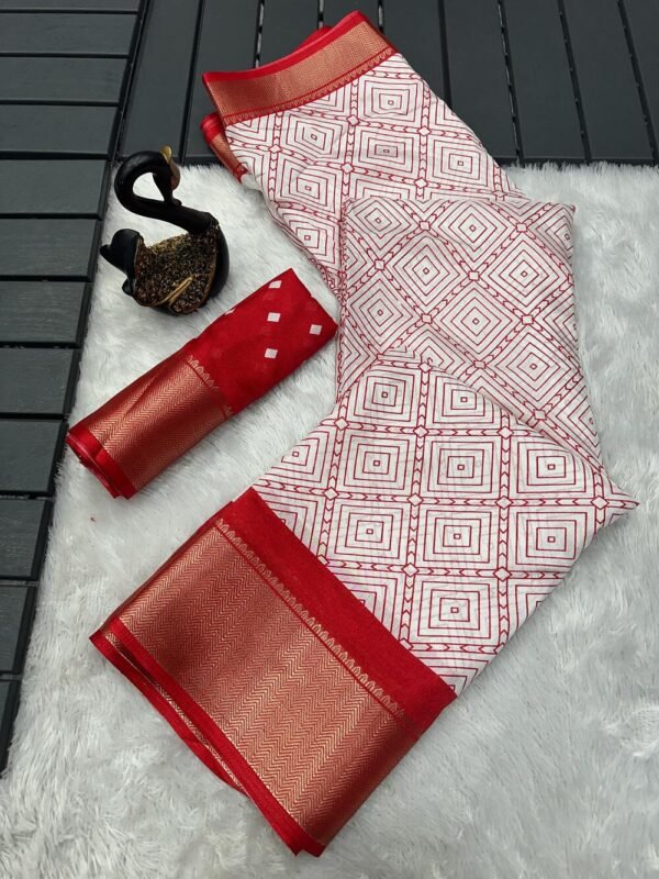 Gossamer Off White Digital Printed Dola Silk Saree With Nebula Blouse Piece