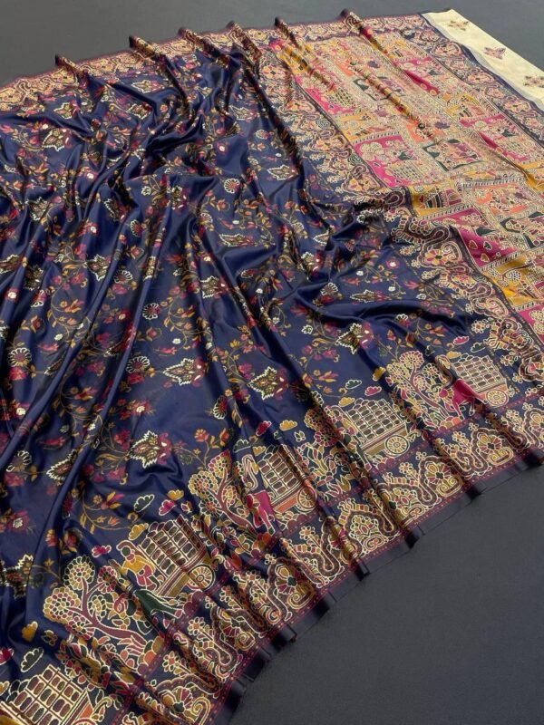 Capricious Navy Blue Pashmina Saree With Dissemble Blouse Piece