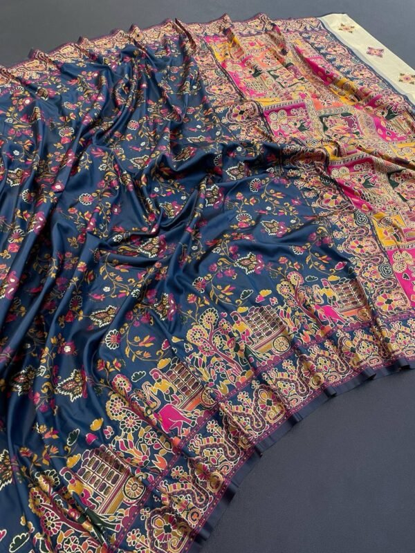 Artistic Rama Pashmina Saree With Enthralling Blouse Piece