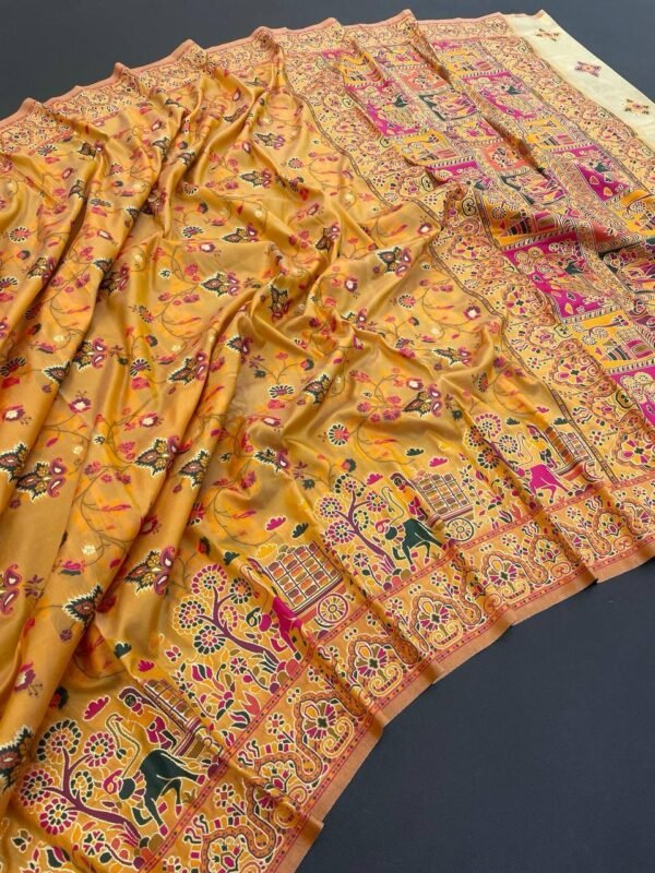 Glorious Yellow Pashmina Saree With Delectable Blouse Piece