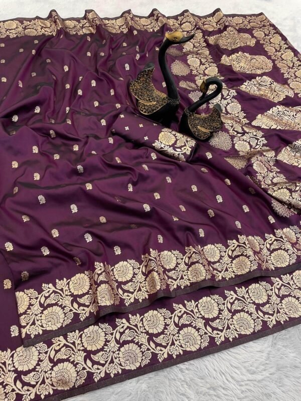 Surpassing Wine Soft Banarasi Silk Saree With Blooming Blouse Piece