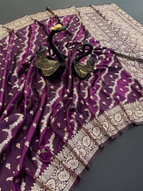 Quixotic Wine Soft Banarasi Silk Saree With Majestic Blouse Piece