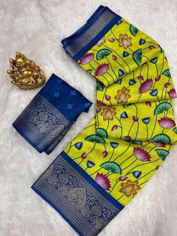 Piquant Parrot Digital Printed Dola Silk Saree With Confounding Blouse Piece