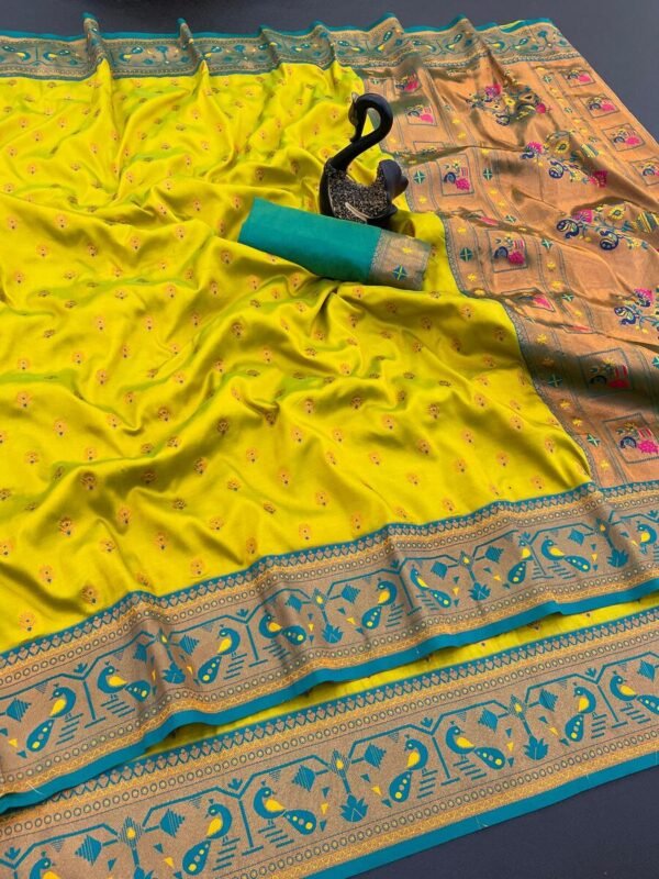 Wonderful Mustard Paithani Silk Saree With Inspiring Blouse Piece