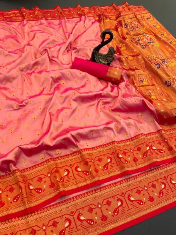 Admirable Peach Paithani Silk Saree With Alluring Blouse Piece